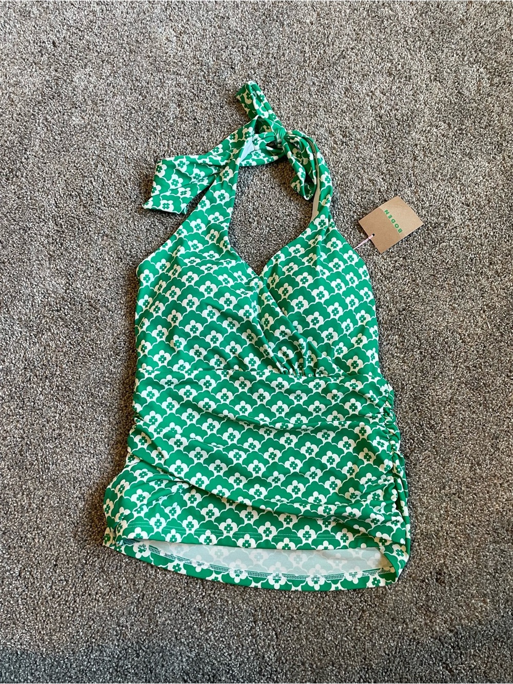 NWT Levanzo Halter Tankini Top Green White Pattern Size 6
